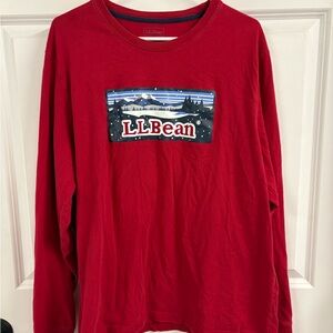 L.L. Bean Men's XL Reg Long Sleeve T-shirt Red Winter Scene Graphic